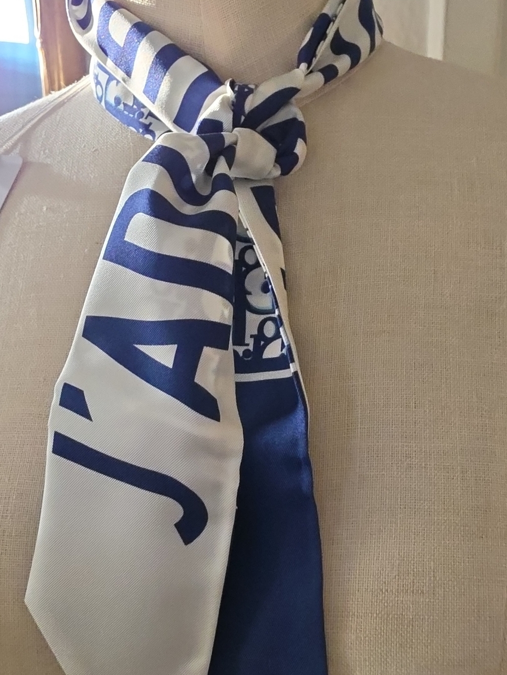 Dior Navy and White Logo Silk Scarf Tie